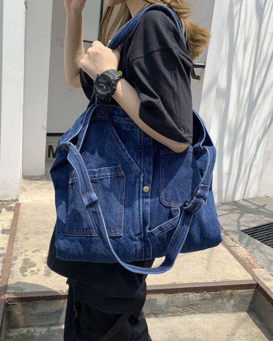 Casual Denim Split-Joint Solid Color Bags Accessories