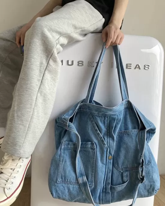 Casual Denim Split-Joint Solid Color Bags Accessories