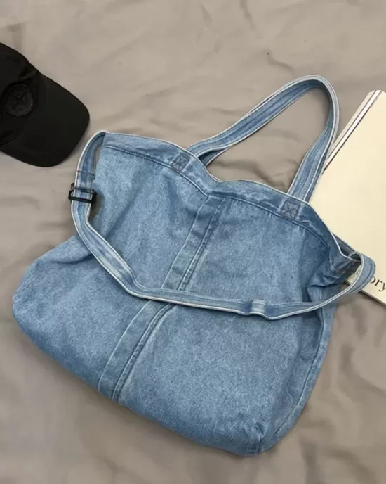 Casual Denim Split-Joint Solid Color Bags Accessories