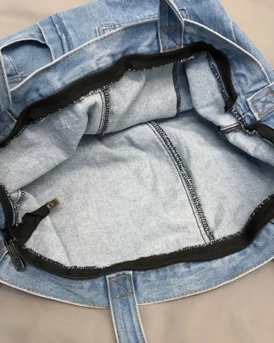 Casual Denim Split-Joint Solid Color Bags Accessories