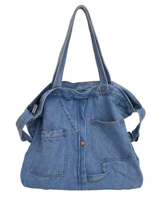 Casual Denim Split-Joint Solid Color Bags Accessories