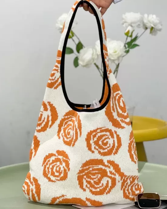 Original Creation Floral Weave Contrast Color Bags Accessories