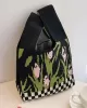 Checkerboard Floral Printed Woven Handbag Bags Accessories