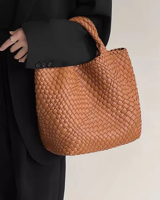 Solid Color Woven Tote Handbags Bags