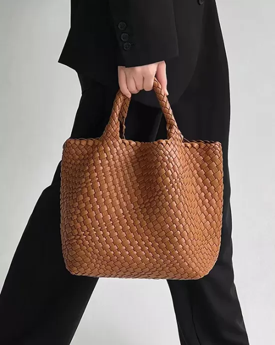 Solid Color Woven Tote Handbags Bags