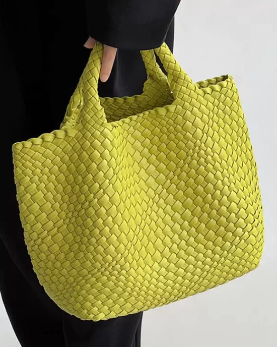 Solid Color Woven Tote Handbags Bags