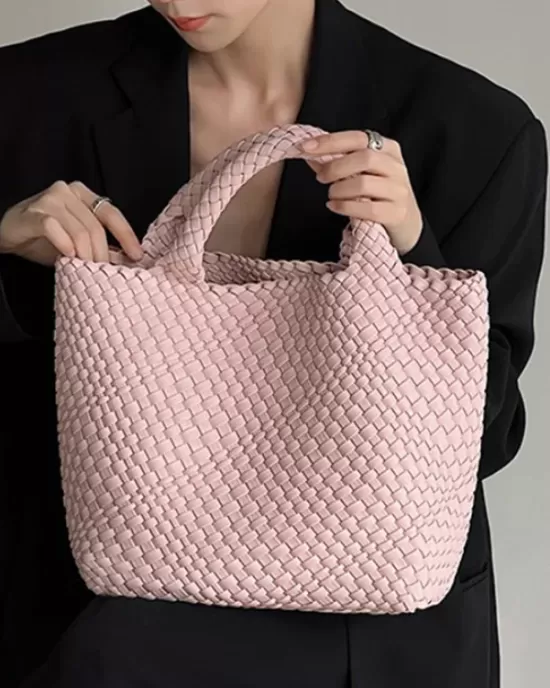 Solid Color Woven Tote Handbags Bags