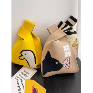 Cartoon Printed Woven Handbag Bags Accessories