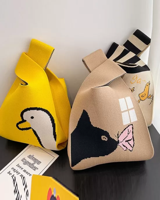 Cartoon Printed Woven Handbag Bags Accessories