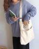 Simple Solid Color With-pockets Canvas Handbag