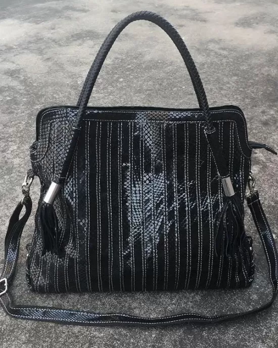 Split-joint Striped Shoulder Sling Leather Bag