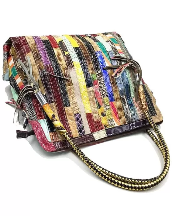 Split-joint Striped Shoulder Sling Leather Bag