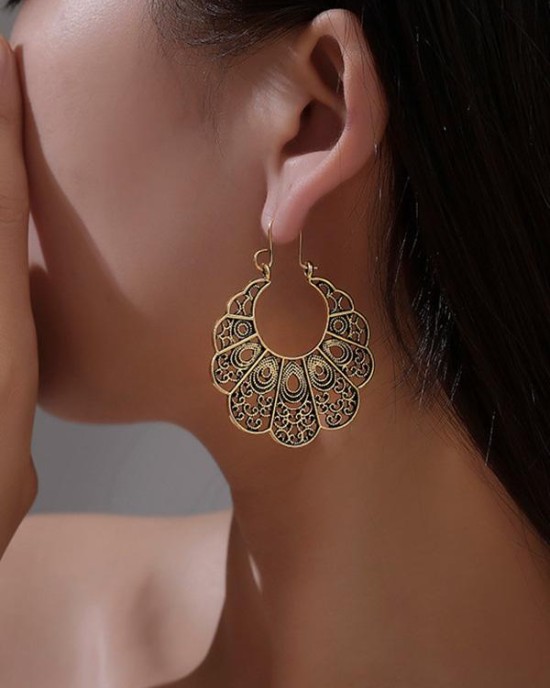 Vintage Geometric Openwork Flower Earrings