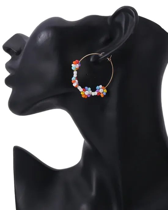 Retro Ethnic Style Beads Decorate Flower Earrings