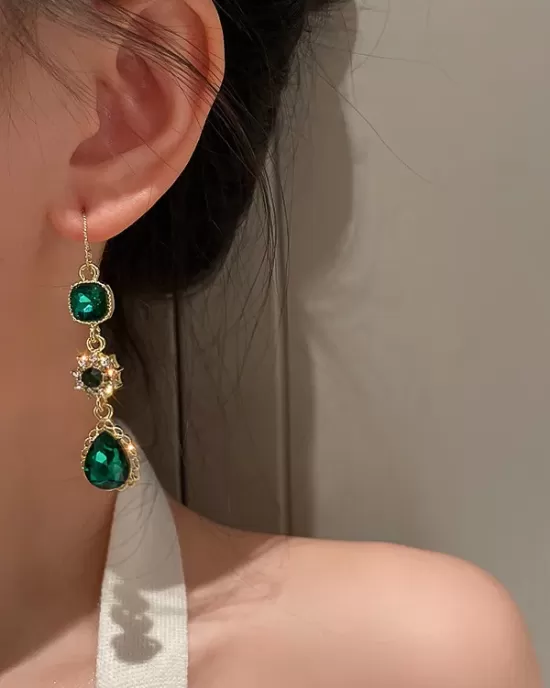 Urban Green Rhinestone Waterdrop Earrings Accessories