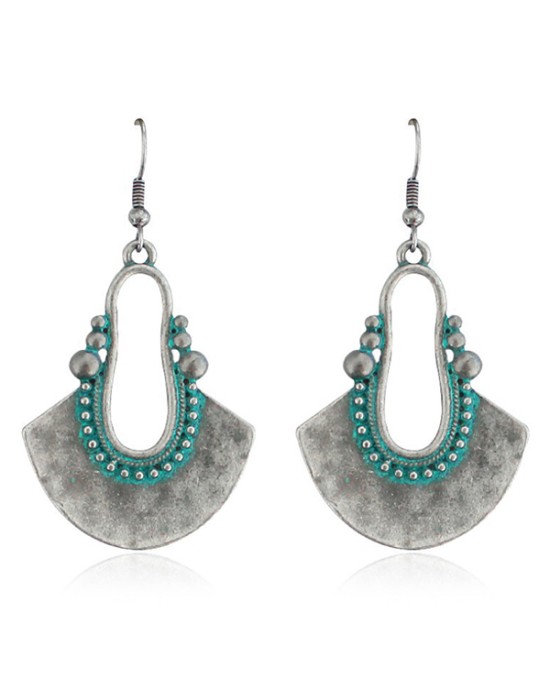 Vintage Fan-Shaped Hollow Turquoise Earrings