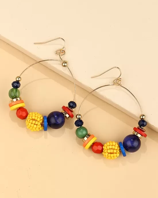 Fashion Mixed Color Beaded Decorate Big Earrings