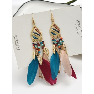 National Original Feather Tassels Beads 6 Colors Earrings