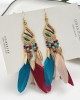 National Original Feather Tassels Beads 6 Colors Earrings