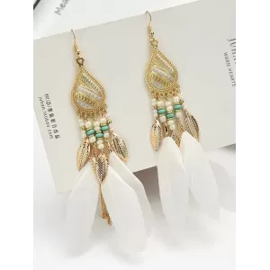 National Original Feather Tassels Beads 6 Colors Earrings