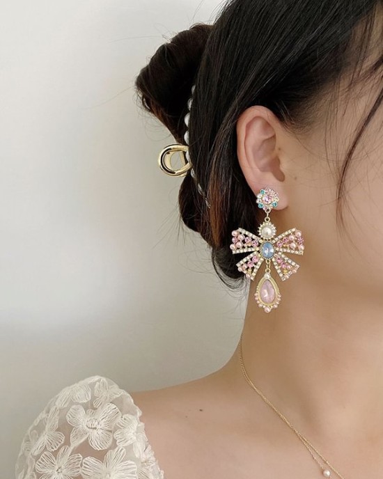 Statement Pink Bow-Embellished Earrings Accessories