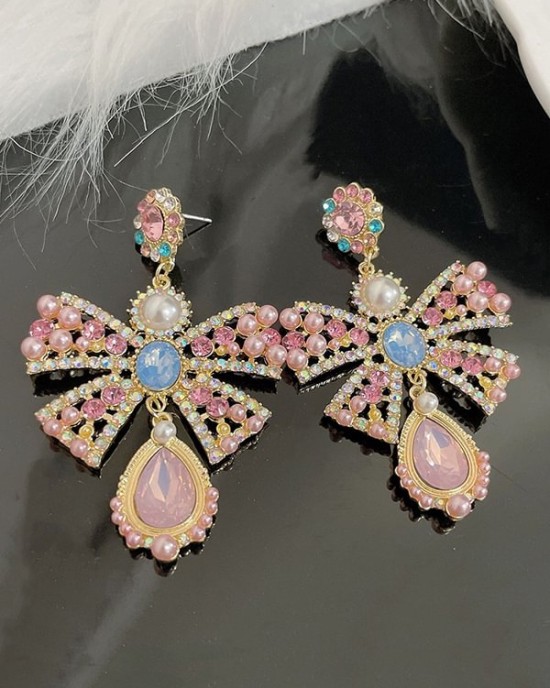 Statement Pink Bow-Embellished Earrings Accessories