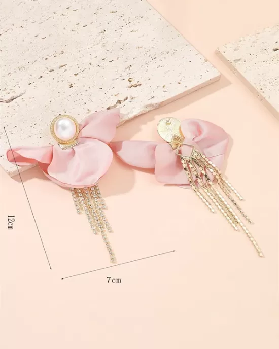 Flower Shape Rhinestone Tasseled Earrings Accessories