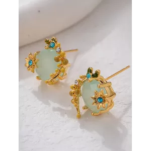 Flower Shape Rhine Stones Earrings Accessories