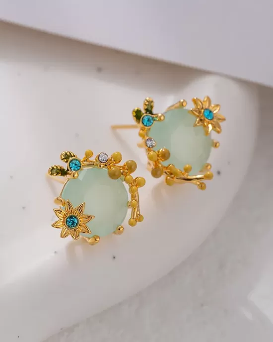 Flower Shape Rhine Stones Earrings Accessories