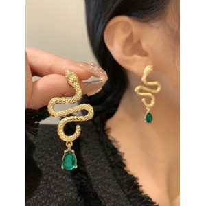 Contrast Color Rhinestone Snake Shape Earrings Accessories