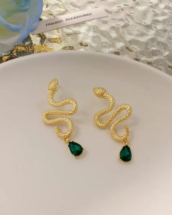 Contrast Color Rhinestone Snake Shape Earrings Accessories