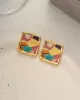 Multi-Colored Enamel Oil Painting Style Square Earrings