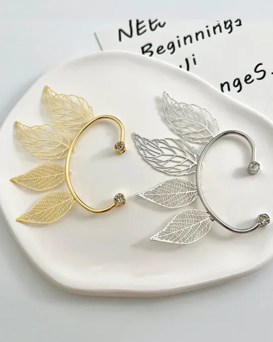 Hollow Leaves Shape Rhine Stones Earrings Accessories