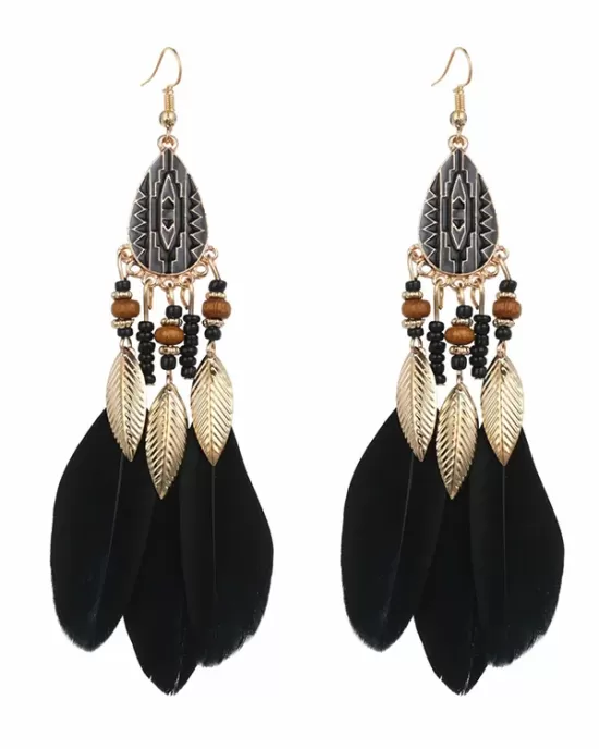 National Original 5 Colors Feather Tassels Beads Chains 6 Colors Earrings