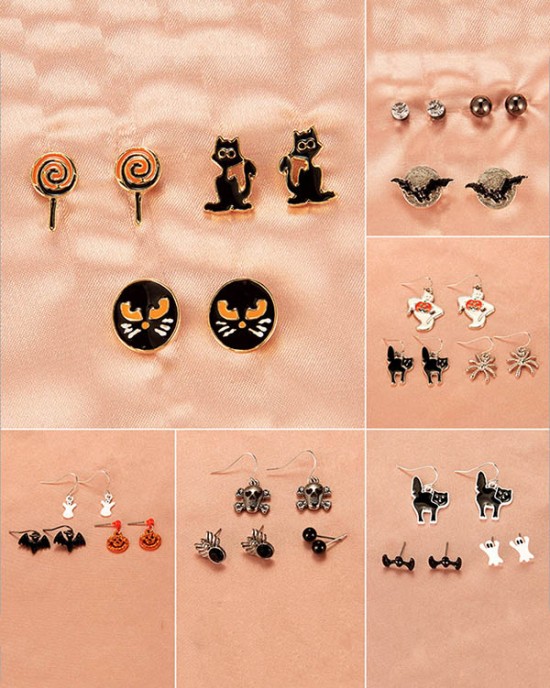 Halloween Pumpkin Skeleton Bat Earrings