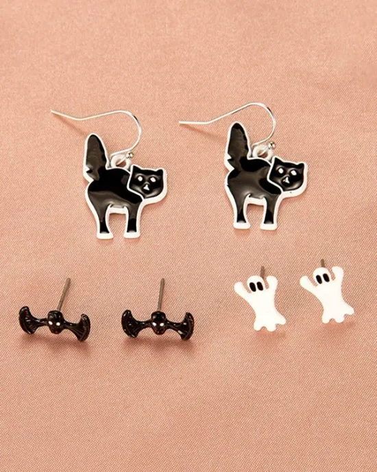 Halloween Pumpkin Skeleton Bat Earrings