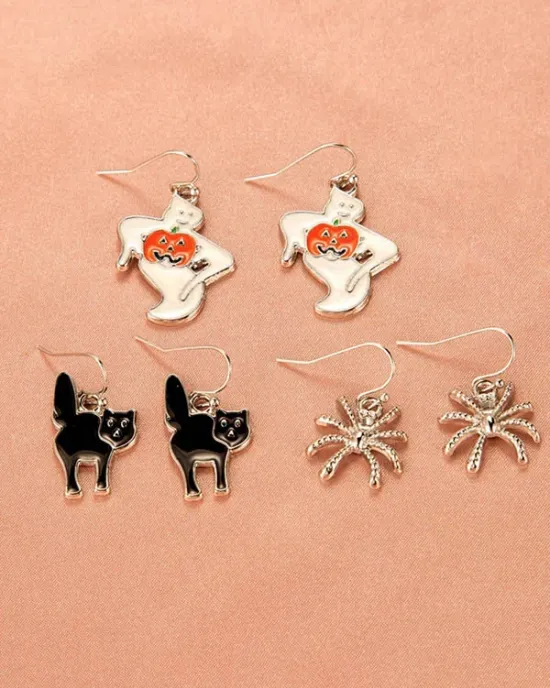 Halloween Pumpkin Skeleton Bat Earrings