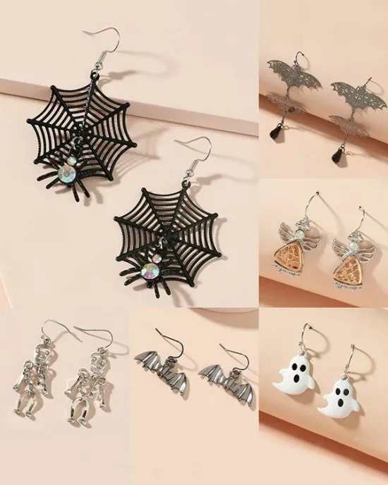 Halloween Pumpkin Spider Bat Earrings