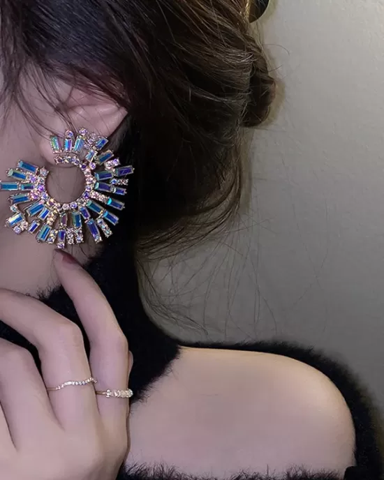 Statement Multi-Colored Rhinestone Earrings Accessories