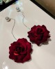 Vintage Red Rose Floral Pearl Earrings Accessories