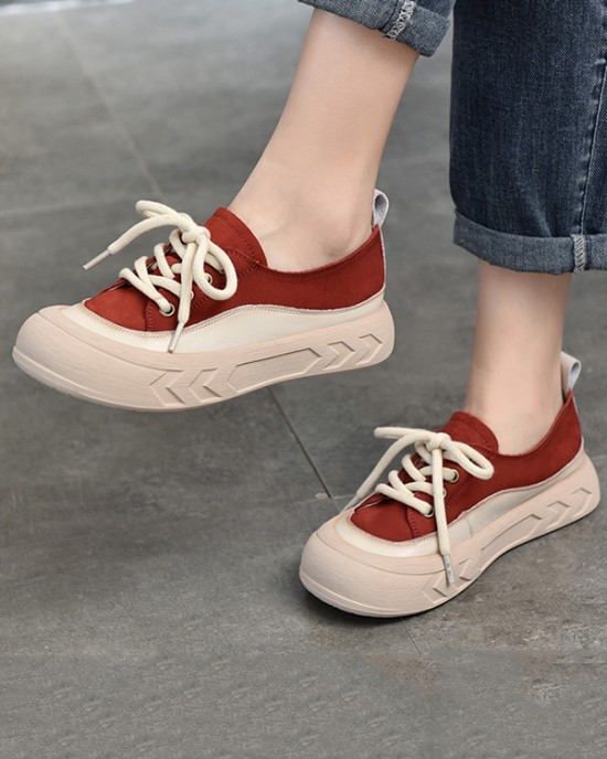 Contrast Color Lace-Up Platform Shoes Casual Shoes