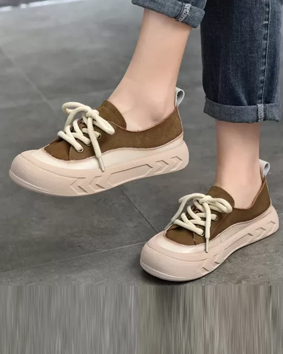 Contrast Color Lace-Up Platform Shoes Casual Shoes