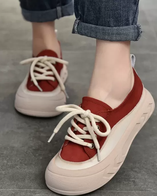 Contrast Color Lace-Up Platform Shoes Casual Shoes