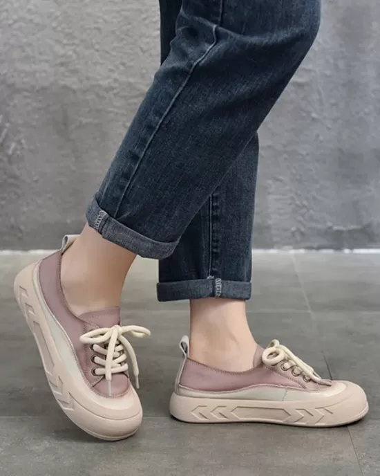 Contrast Color Lace-Up Platform Shoes Casual Shoes