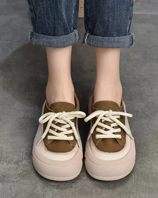 Contrast Color Lace-Up Platform Shoes Casual Shoes