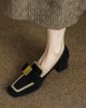 Contrast Color Square-Toe Mid Heels Loafers