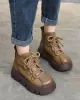 Vintage Cow Leather Wool Boots Platform Shoes