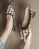 Contrast Color Houndstooth Pointed-Toe Round Cut Pumps Mid Heels