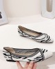 Contrast Color Hollow Pointed-Toe Split-Joint V-Cut Zebra-Stripe Flats Flat Shoes