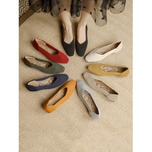 Solid Color Square-Toe Shoes Flats